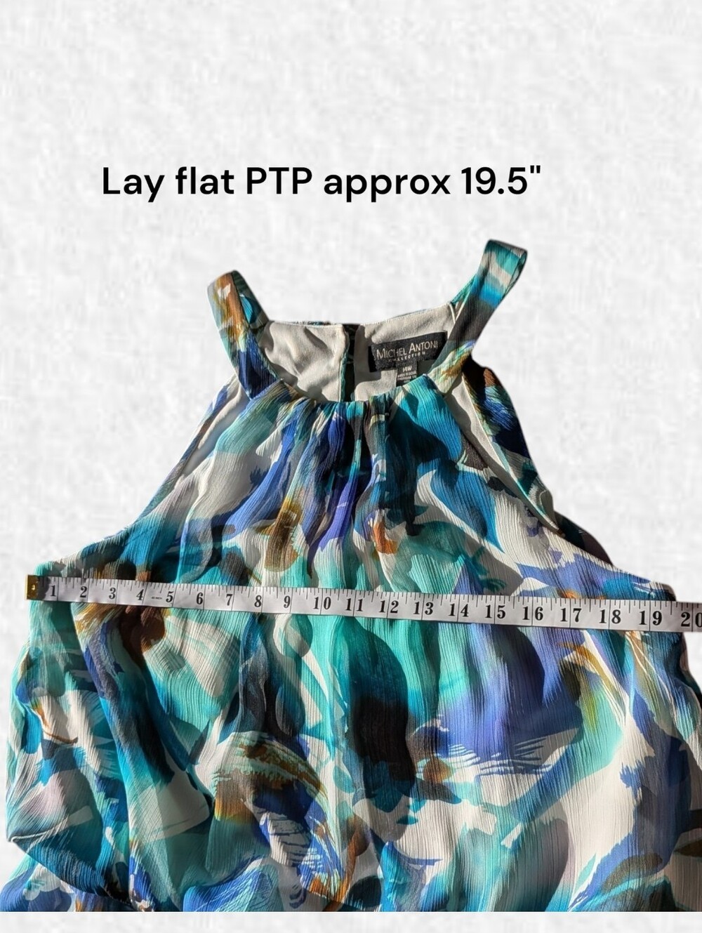 Michel Antoni Size 14: Watercolor Floral Halter Handkerchief Dress: Teal & Blue - Picture 5 of 7